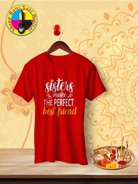 Round Neck Red Colour Cotton T-shirt For Sisters Make Best Friends